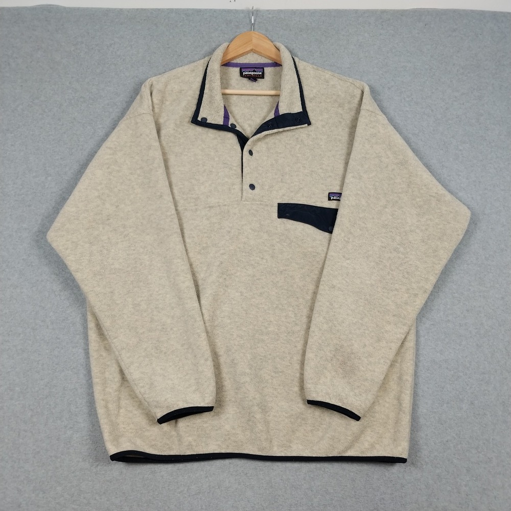 Patagonia Synchilla Mens XL Oatmeal Snap T Pullover Fleece Outdoors Hiking